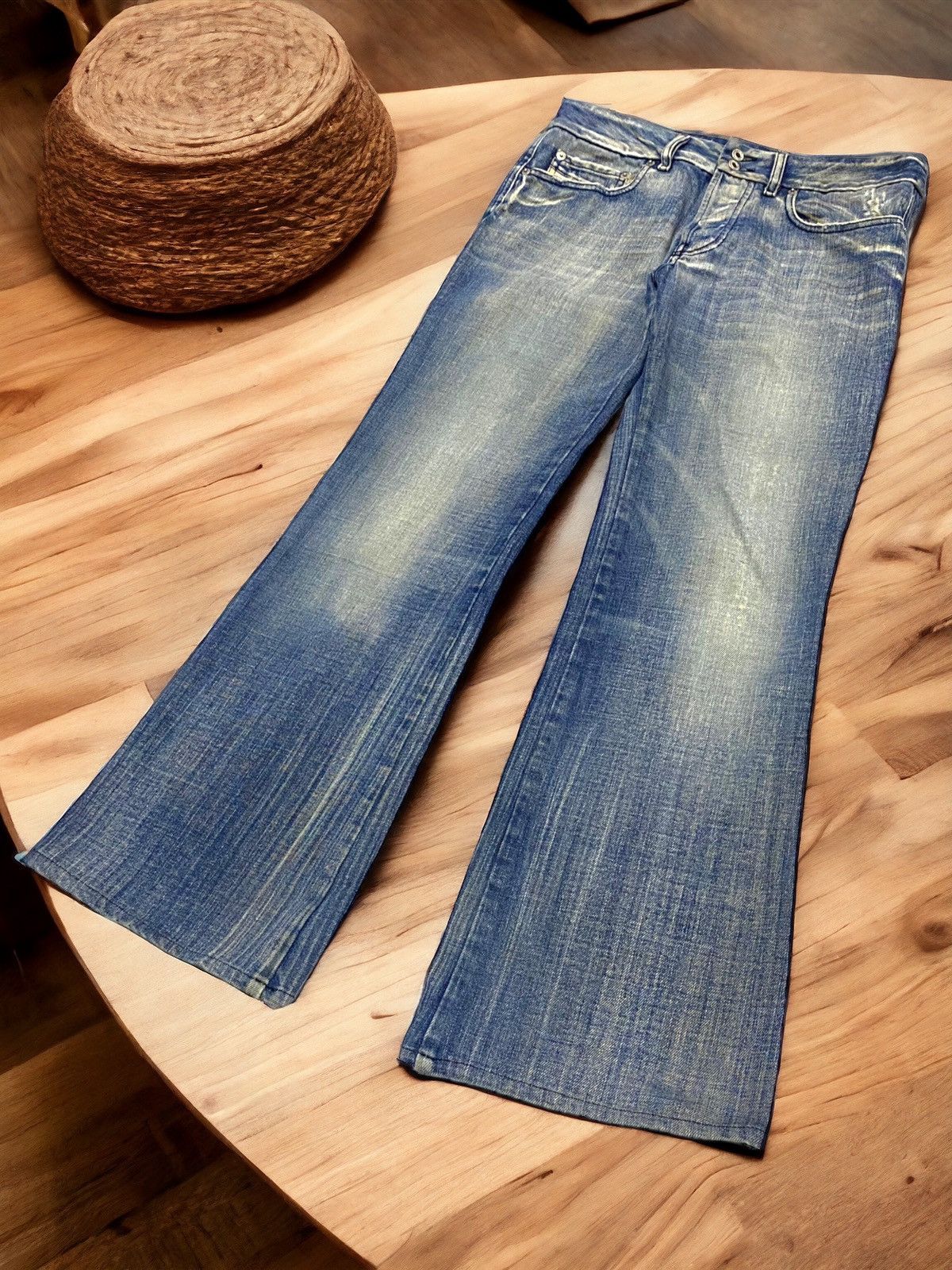 14th Addiction × If Six Was Nine × Le Grande Bleu (L.G.B.) Flare Diesel Low Rise Mud Washed Light Whisker Distressed Size US 30 / EU 46 - 1 Thumbnail