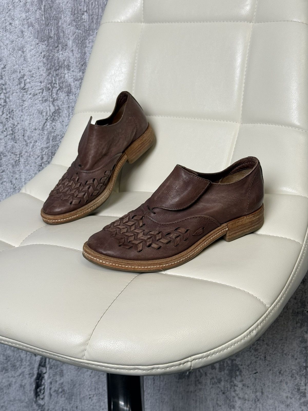 A.S.98 Brown Woven Leather Shoes Women’s Airstep Loafers 38