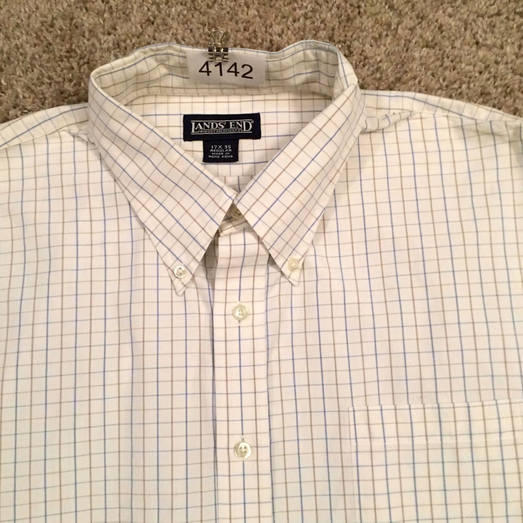 Lands' End Lands' End Shirt Mens XL Beige Blue Plaid Long Sleeve Button-Down Collar Shirt Mens Button-Up Front-Button Size US XL / EU 56 / 4 - 3 Thumbnail