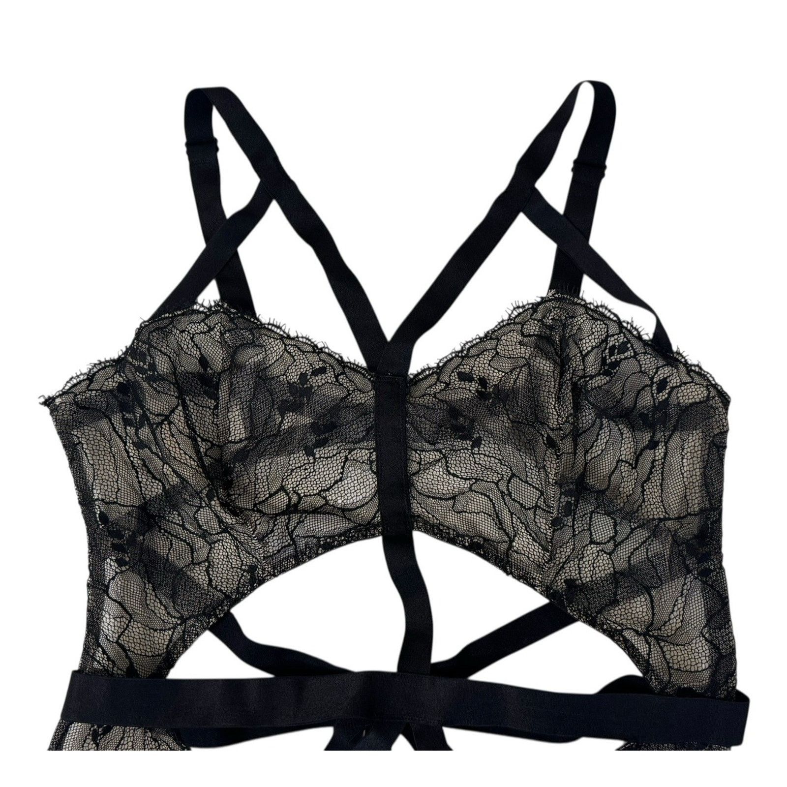 Victoria's Secret VICTORIA’S SECRET Strappy Bodysuit Chantilly Lace Teddy L Size ONE SIZE - 4 Thumbnail