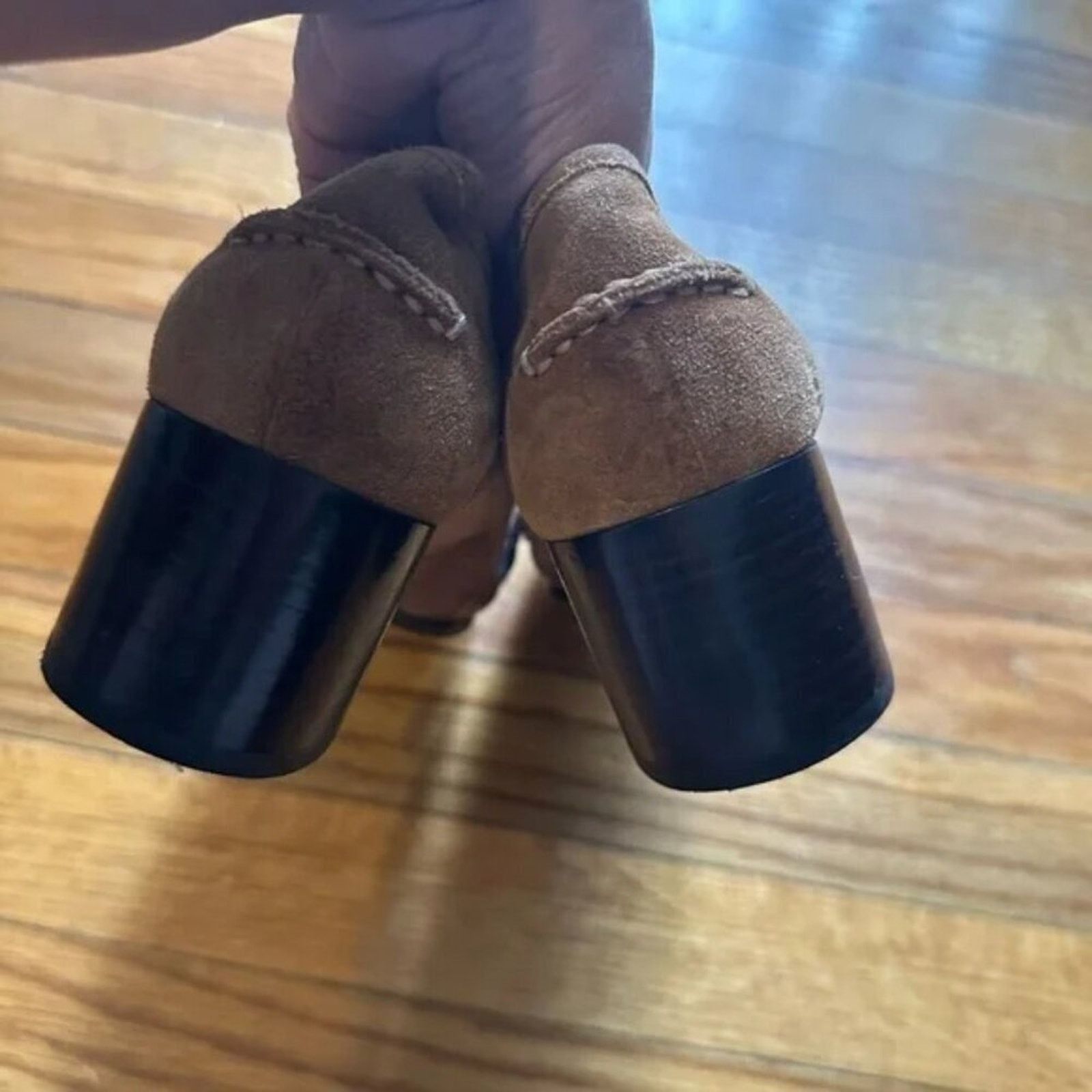 Aeropostale Aerosols Brown Suede Heeled Loafers Size US 5.5 / IT 35.5 - 4 Thumbnail