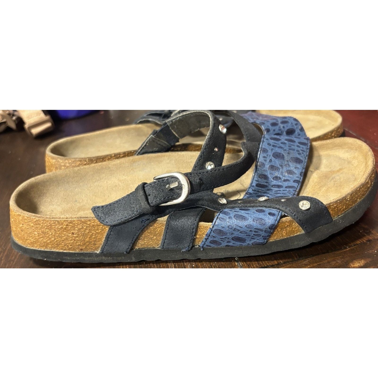 Birkenstock Betula Women's Sandals Ladies 7 Blue Leather Slip On Slide Size US 7 / IT 37 - 3 Thumbnail