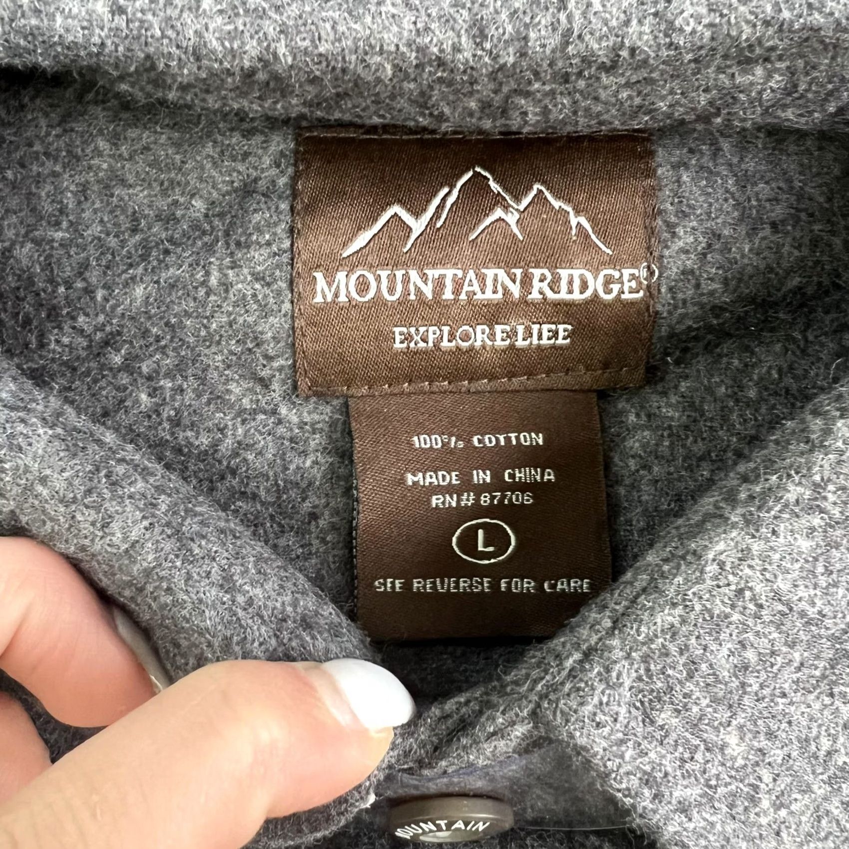 Vintage Mountain Ridge Shirt Mens L Gray Flannel Solid Long Sleeve Button Outdoor Size US L / EU 52-54 / 3 - 3 Thumbnail