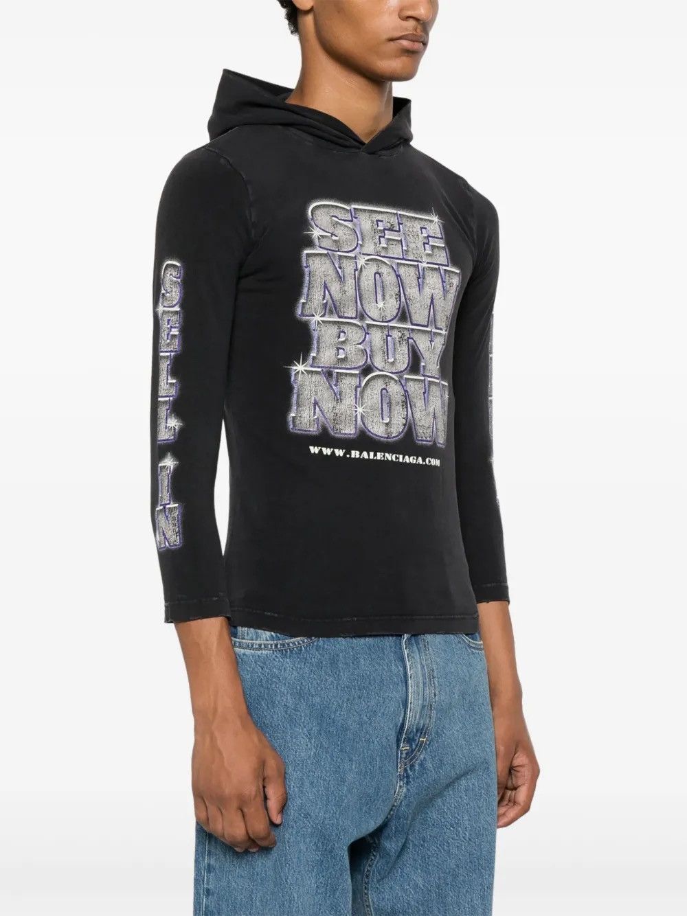 Balenciaga Balenciaga "See Now Buy Now" Hooded Long Sleeve T-Shirt (S) Size S / US 4 / IT 40 - 7 Thumbnail