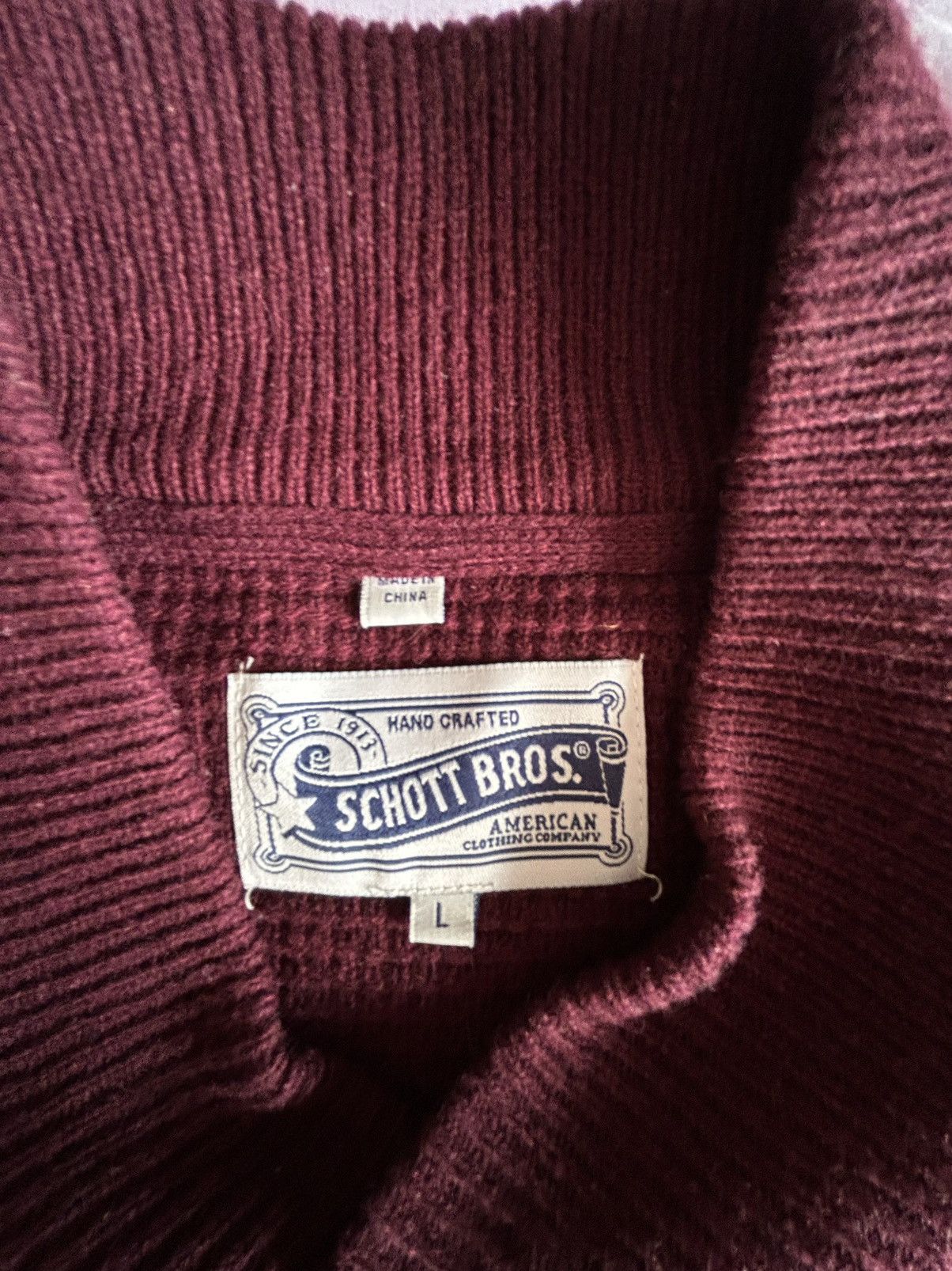 Schott Schott Bros Ribbed Wool Sweater Size L Wine V-Neck Size US L / EU 52-54 / 3 - 3 Thumbnail