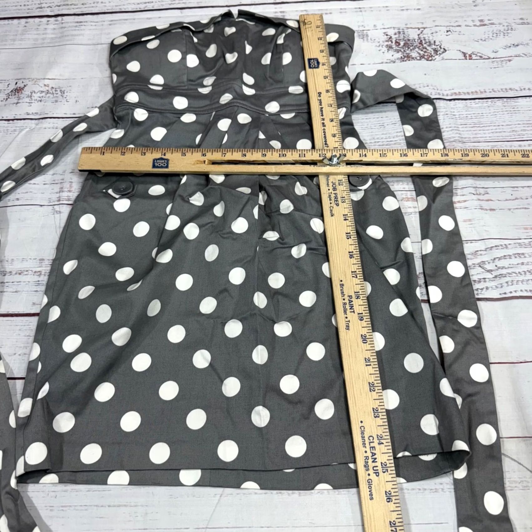 Vintage City Triangles Womens Strapless Tunic Top Juniors Sz 3 Gray Polka Dot Tie Back Blouse Shirt Tunic Grey Polka Dot Tie Back Womens Size 3 Size XS / US 0-2 / IT 36-38 - 2 Thumbnail