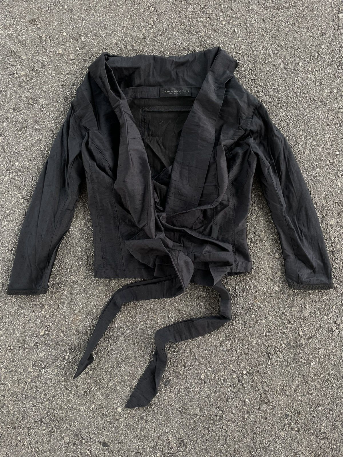 Donna Karan Black Linen Viscose Tied Front Jacket Blazer Size S / US 4 / IT 40 - 1 Thumbnail