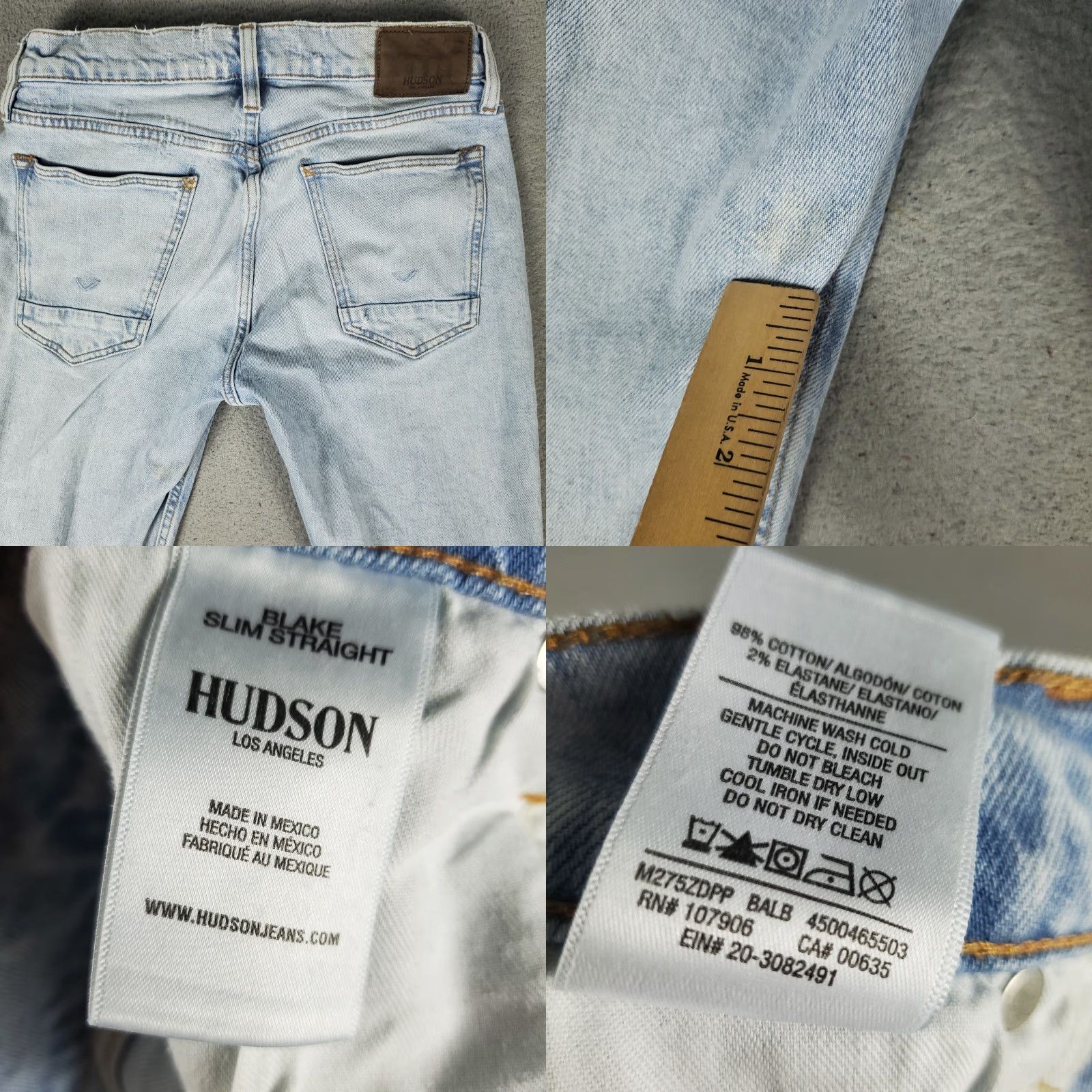 Hudson Hudson Jeans Mens Size 30x30 Blue Distressed Blake Slim Straight Denim Pants Size US 30 / EU 46 - 9 Thumbnail