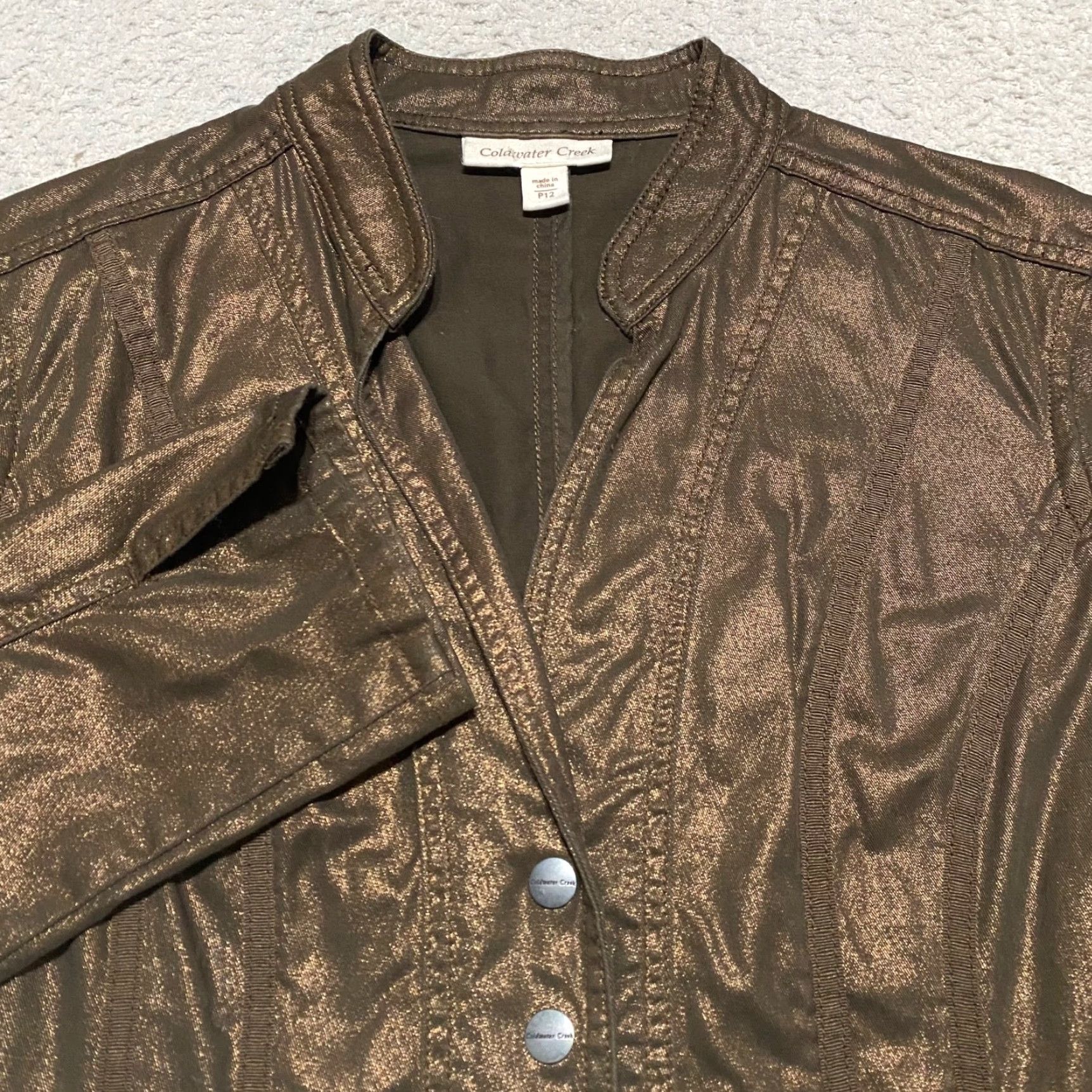 Coldwater Creek Coldwater Creek Jacket Womens 12P Brown Shiny Metallic Long Sleeve Button-Up Size XL / US 12-14 / IT 48-50 - 5 Thumbnail