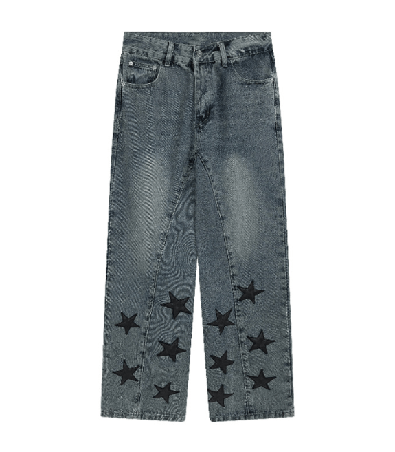 Japanese Brand × Jean Star-patterned washed street hiphop straight casual jeans Size US 32 / EU 48 - 5 Thumbnail