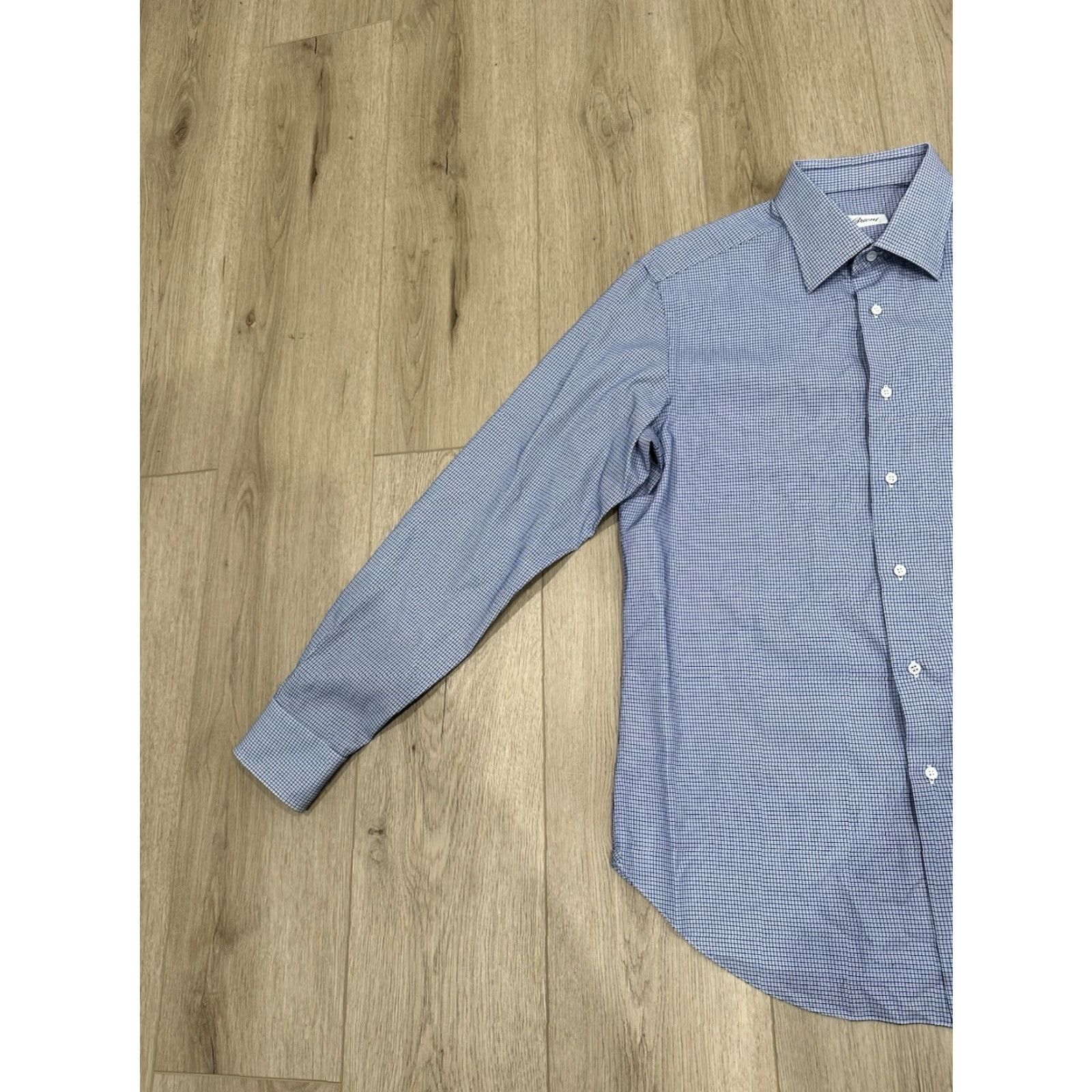 Brioni BRIONI Button Down Shirt Blue White Grid 16.5/42 Dress Shirt Men Brioni Button-Down Collar 100% Cotton Size US XL / EU 56 / 4 - 4 Thumbnail