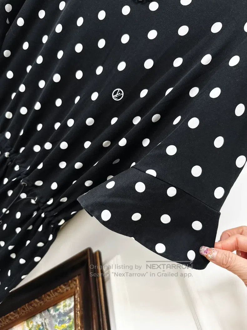 Louis Vuitton Louis Vuitton Black full logo polka-dot ruffle sleeve dres Size M / US 6-8 / IT 42-44 - 3 Thumbnail