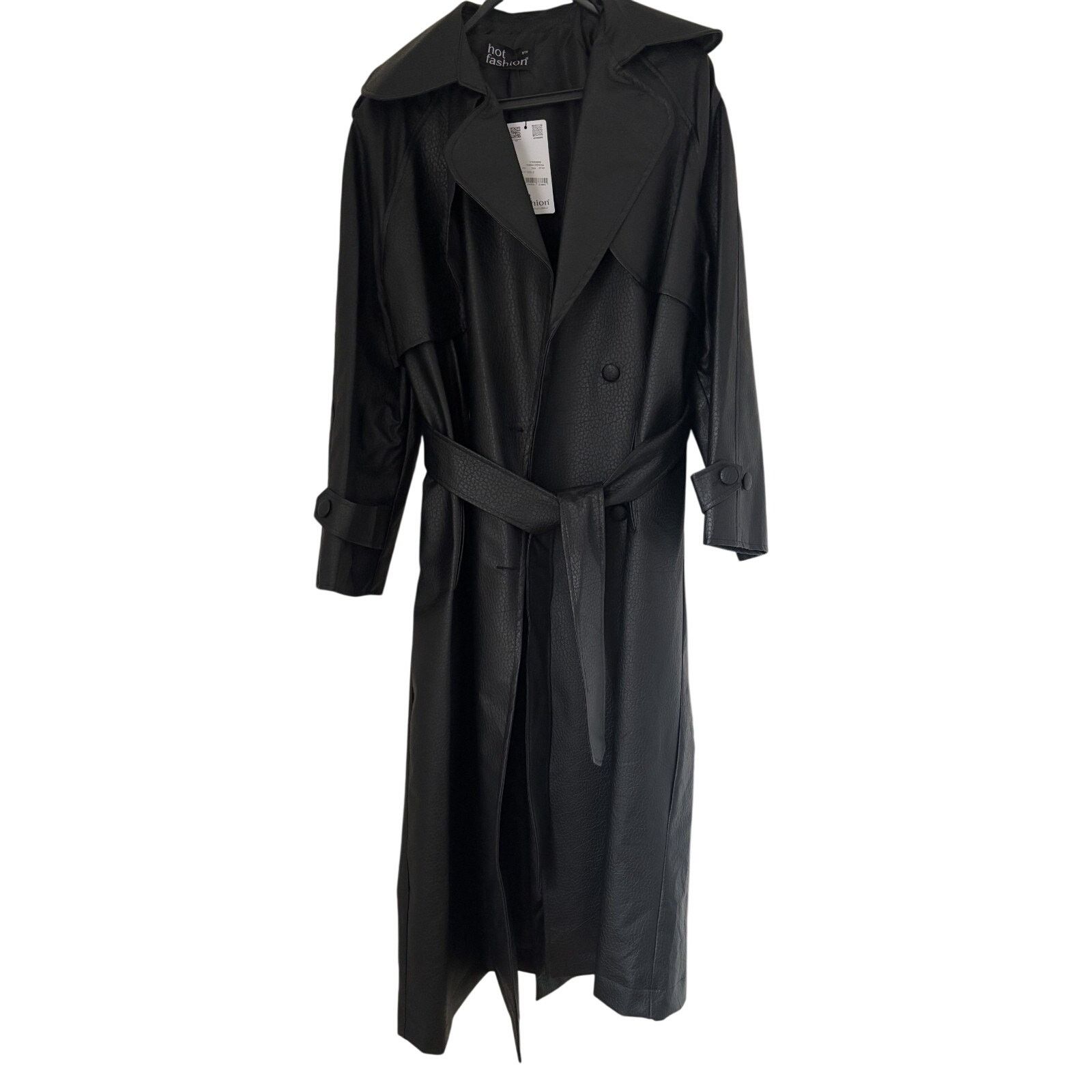 Other Black Faux Leather Trench Coat Women Long Belted Classic Size ONE SIZE - 7 Thumbnail