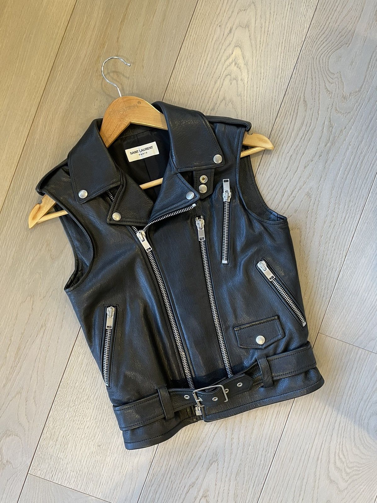 image of Saint Laurent Paris Saint Laurent Leather Vest Black, Women's (Size XS)