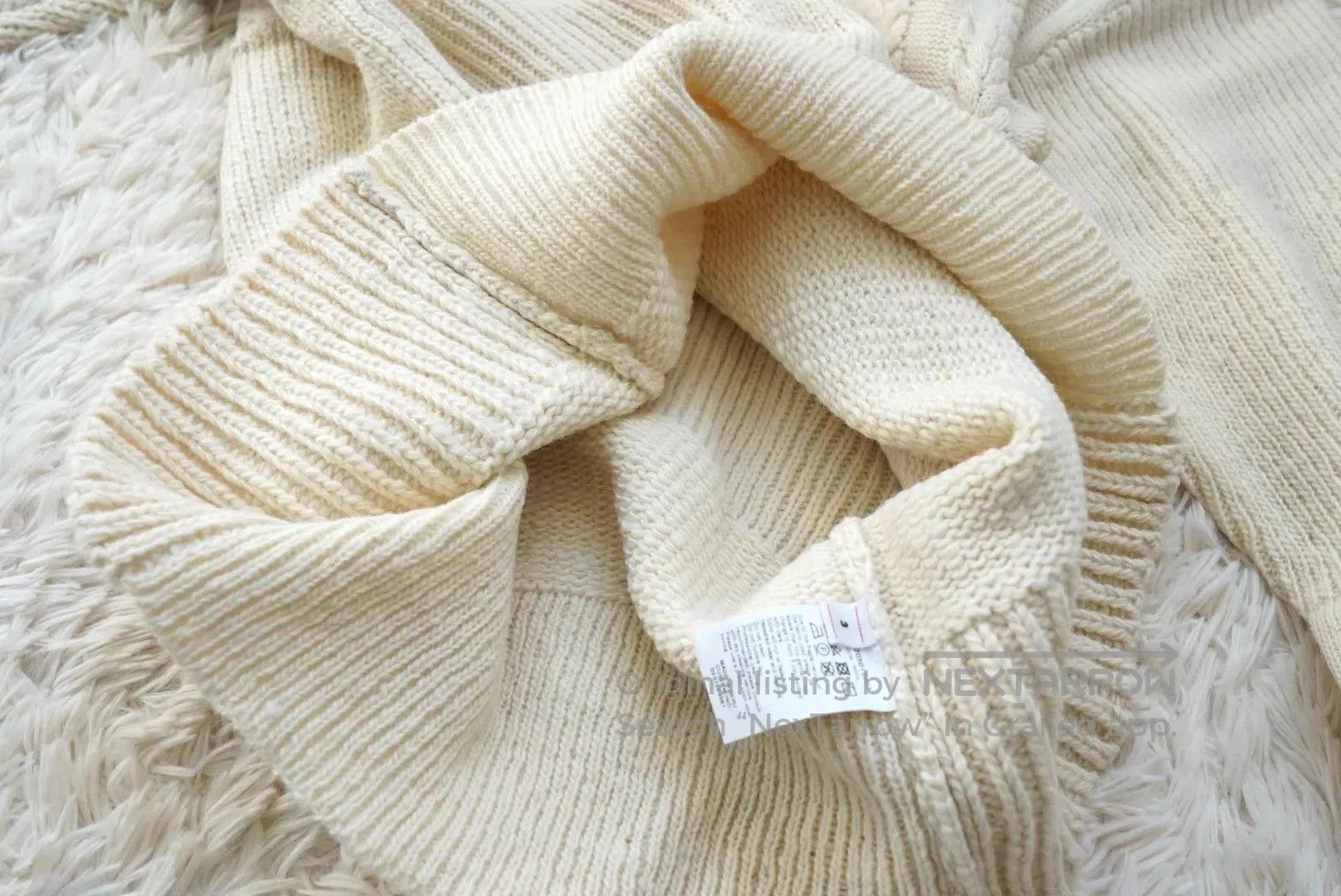 Visvim Beige V-Neck Cable Knit Sweater Size L. Size US L / EU 52-54 / 3 - 3 Thumbnail
