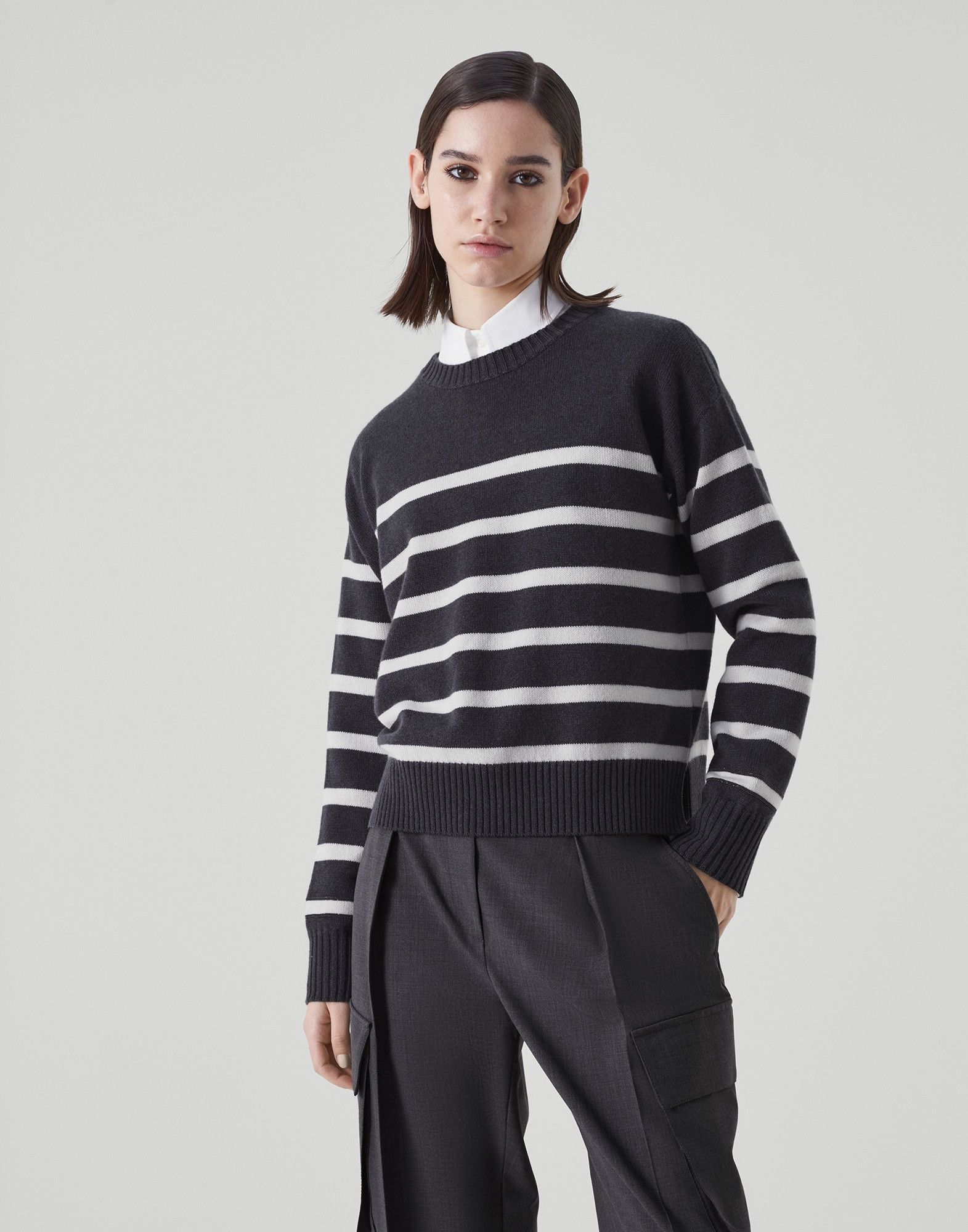 Brunello Cucinelli o1y0725 Cashmere Blend Sweater in Black/White Size XXL / US 16-18 / IT 52-54 - 1 Thumbnail