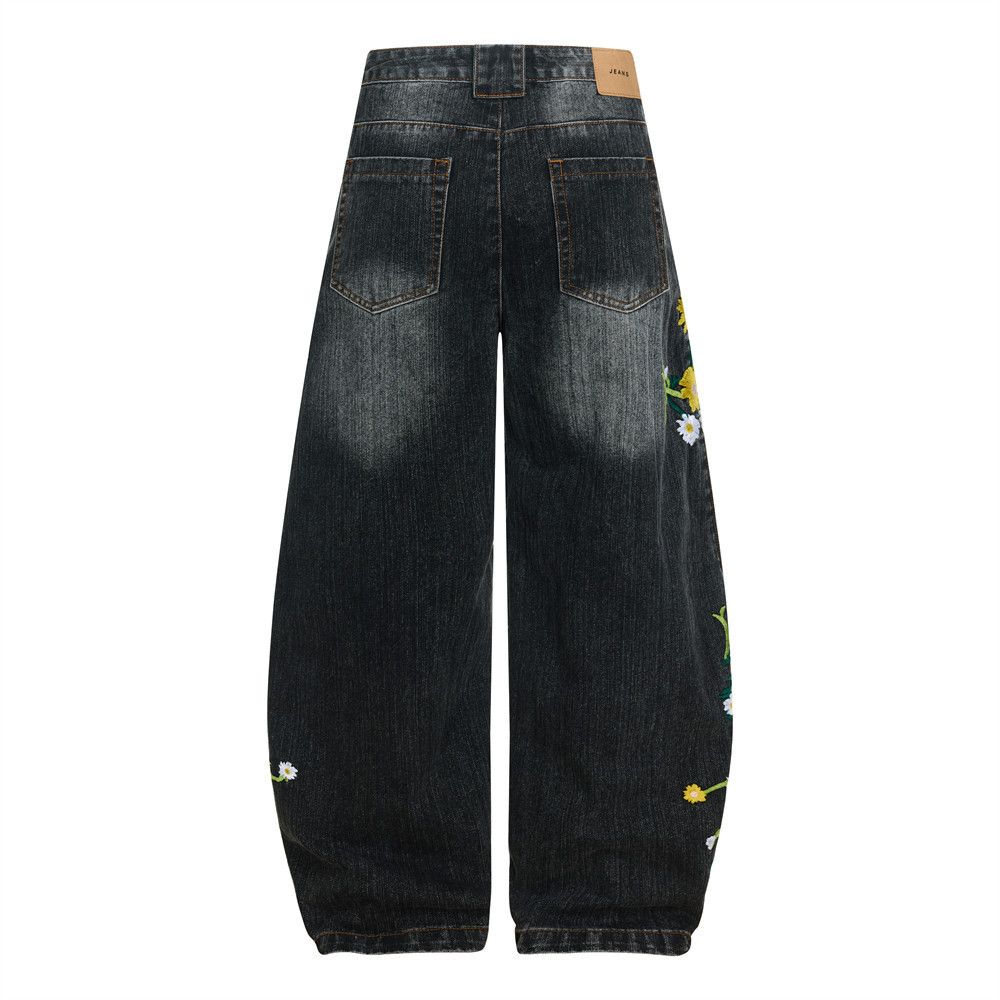 Jean Washed gradient men's floral embroidered curved blade jeans Size US 32 / EU 48 - 3 Thumbnail