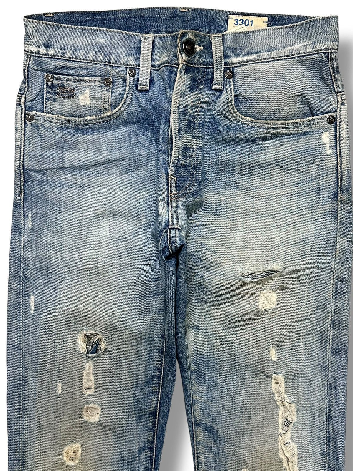 G-Star G-Star Raw 3301 Slim Fit Distressed Denim Jeans Faded Wash Size US 31 - 2 Thumbnail
