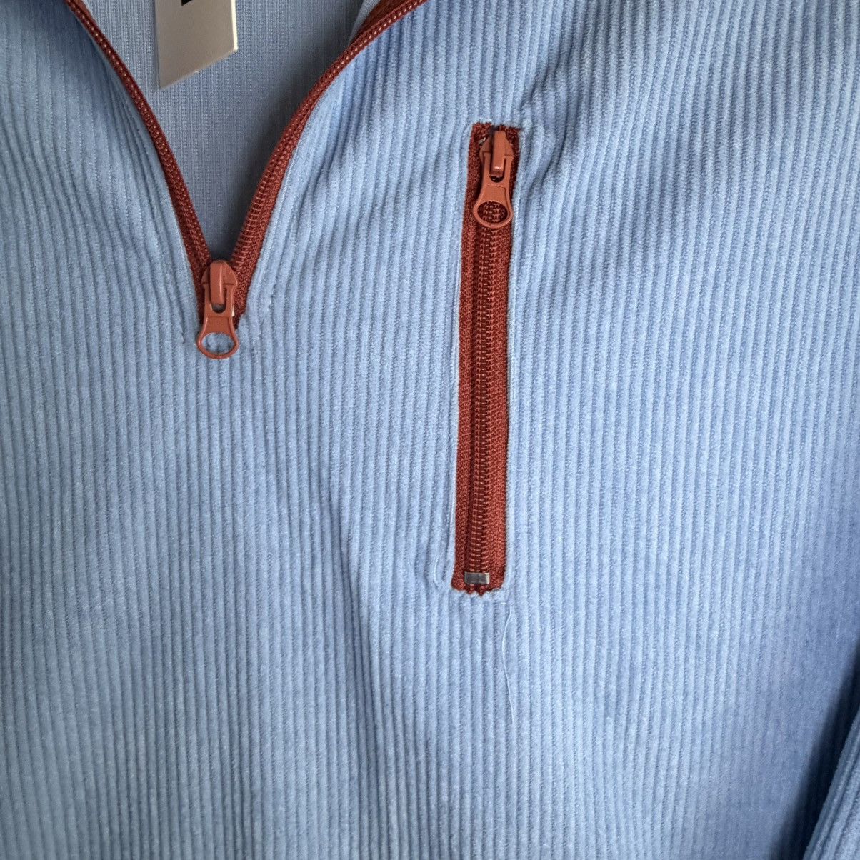 Other OUKU Mens XL 1/4 Pullover Ribbed Knit Blue Elbow Patches NWT Size US XL / EU 56 / 4 - 3 Thumbnail