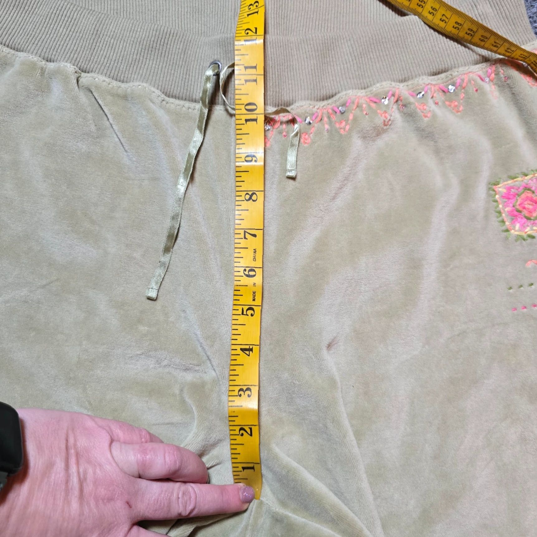 J. Jill VINTAGE J Jill Pants Womens Large Green Velour Embroidered Wide-Leg Y2K Woman Size 36" / US 14 / IT 50 - 6 Thumbnail