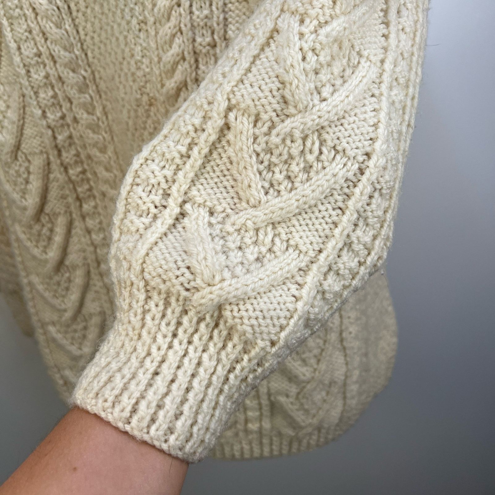 Handmade Handmade Cable Knit Ivory Fisherman's Sweater Crewneck Size US XL / EU 56 / 4 - 3 Thumbnail