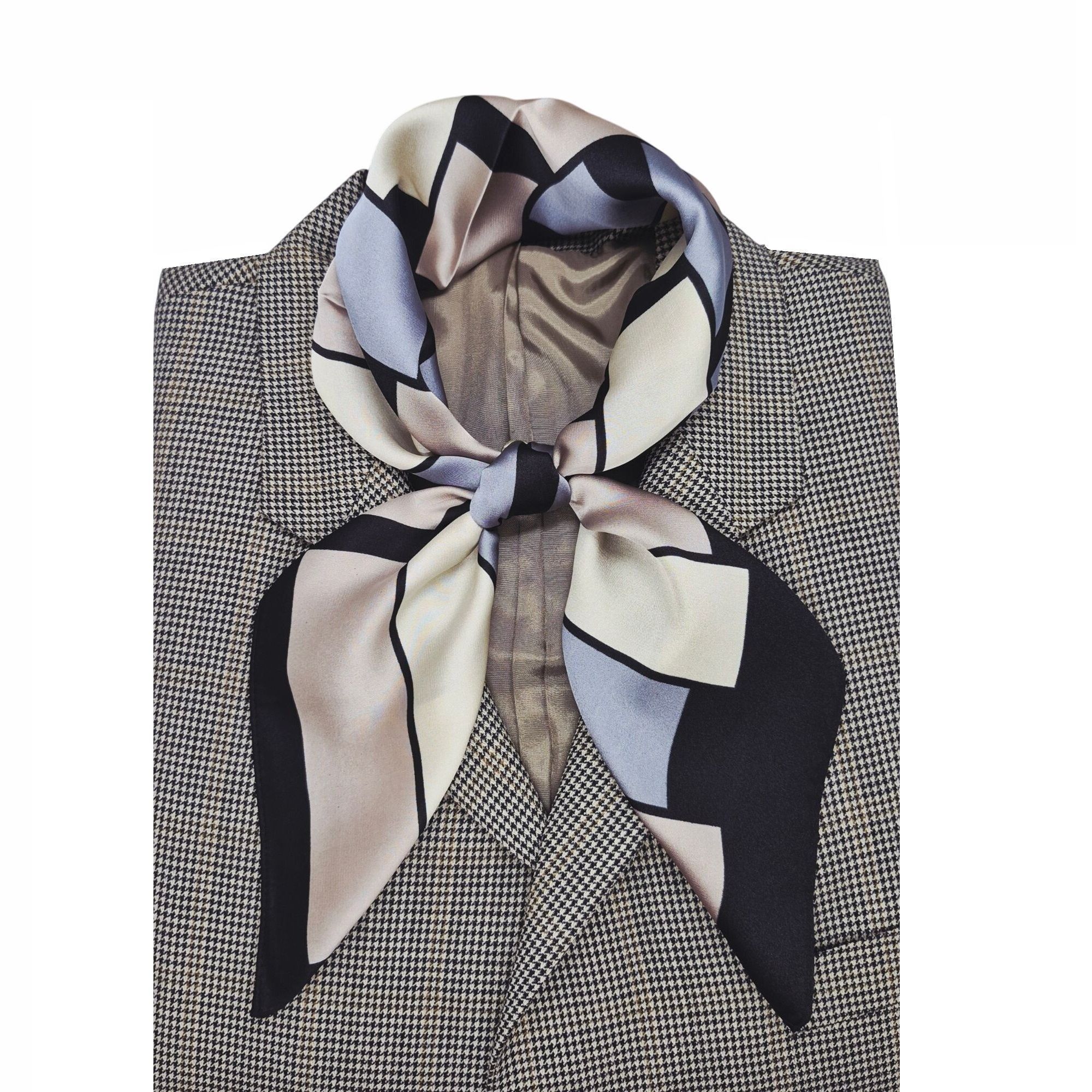 Other ✨Luxury Silky Square Scarf Black Gray Beige Geometric Block Size ONE SIZE - 1 Thumbnail