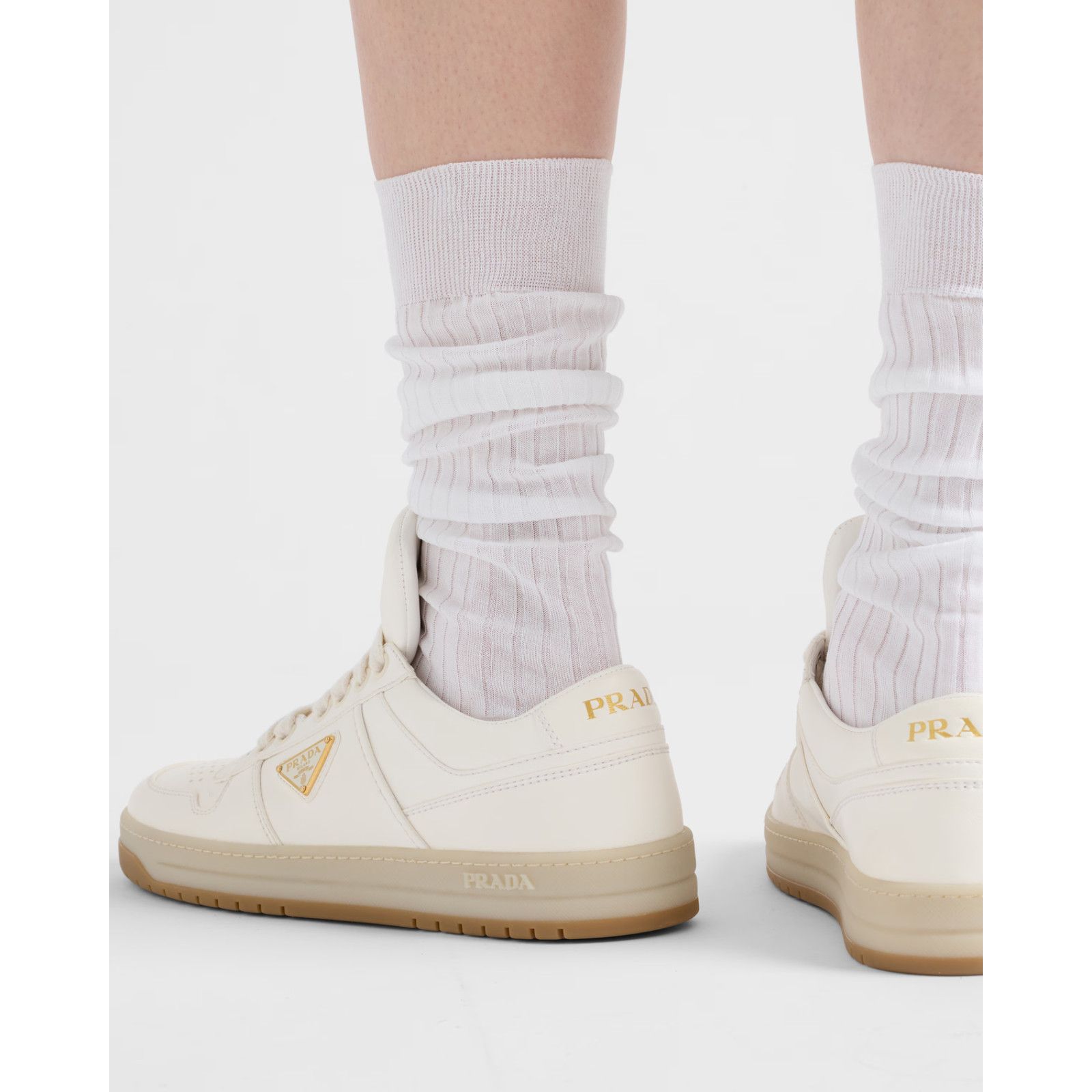 Prada Prada Downtown Leather Gold Logo Flat Low Top Sneaker 41 Size US 11 / IT 41 - 5 Thumbnail