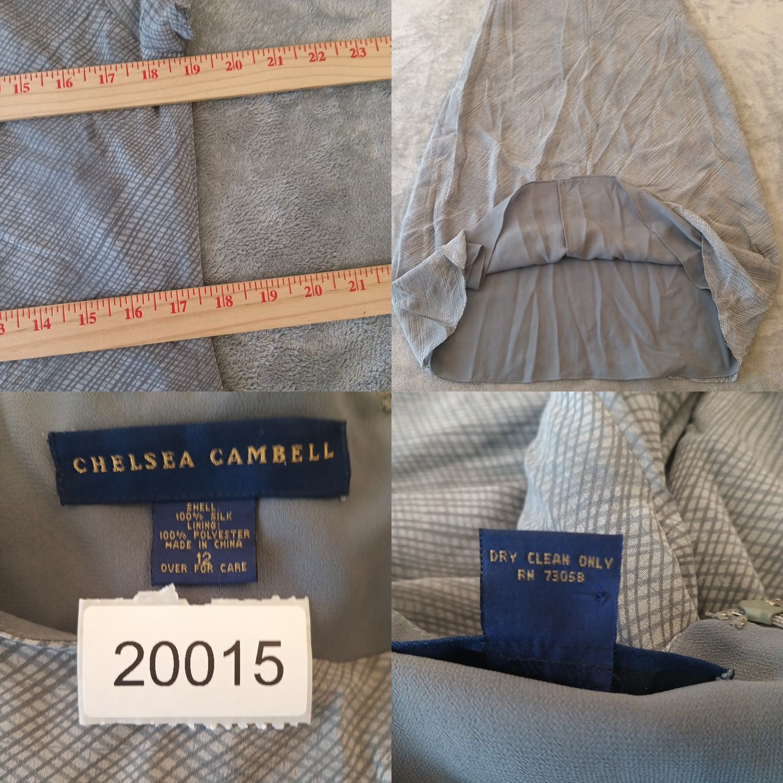 Vintage Chelsea Cambell Maxi Dress Long Gray Silk Lined 12 Geometric Short Sleeve Round Neck Zip Women Size 34" / US 12 / IT 48 - 8 Thumbnail