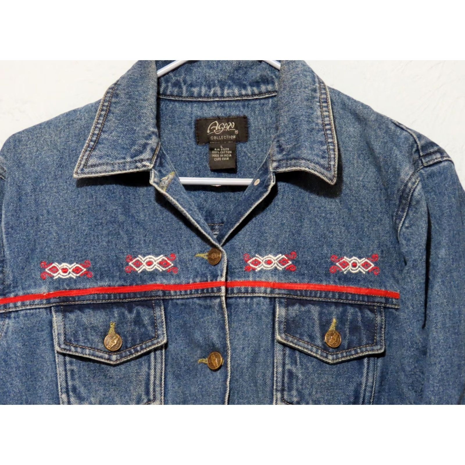 Vintage READ Agapo Collection Women's L Denim Jacket Beaded Embroidered Blue Basic Shirt? Size L / US 10 / IT 46 - 3 Thumbnail