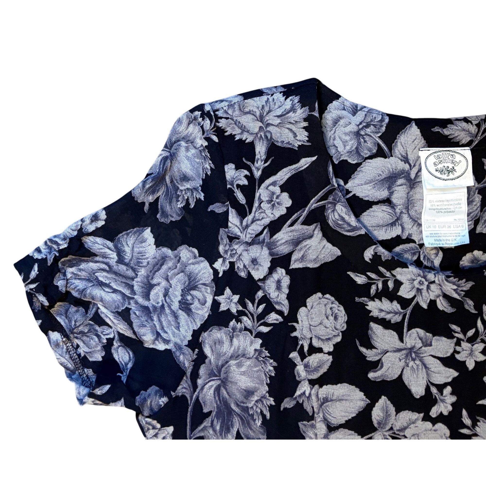 VTG Laura Ashley 6 UK 10 Maxi Dress Blue Floral Gray Rose Lo