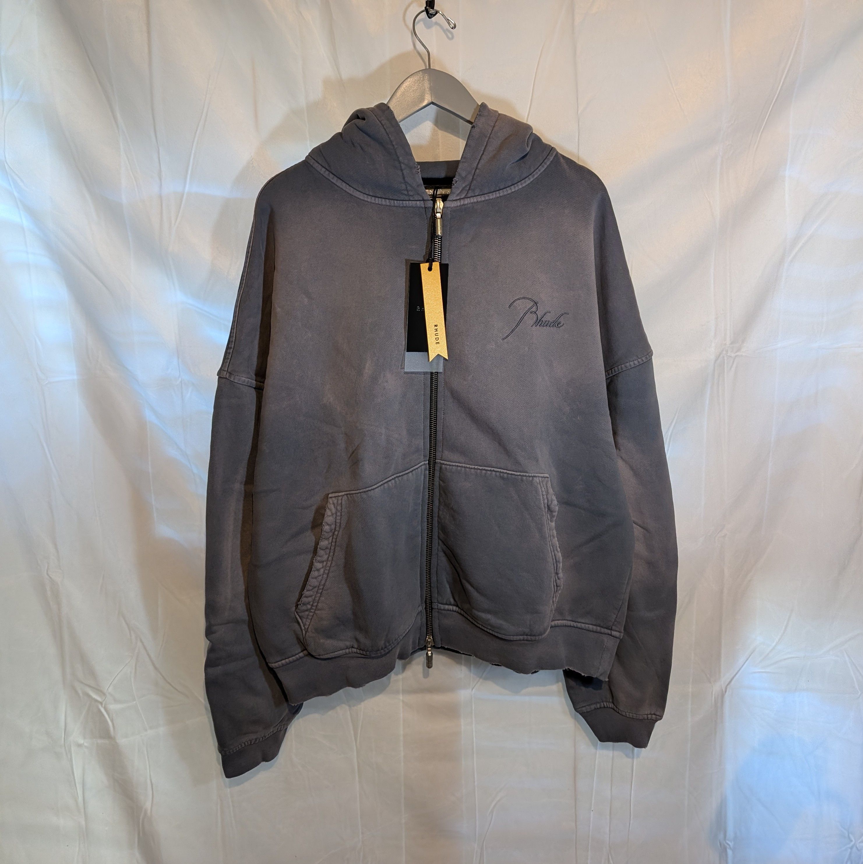 Rhude Distressed Script Logo Zip Hoodie Size US L / EU 52-54 / 3 - 1 Thumbnail