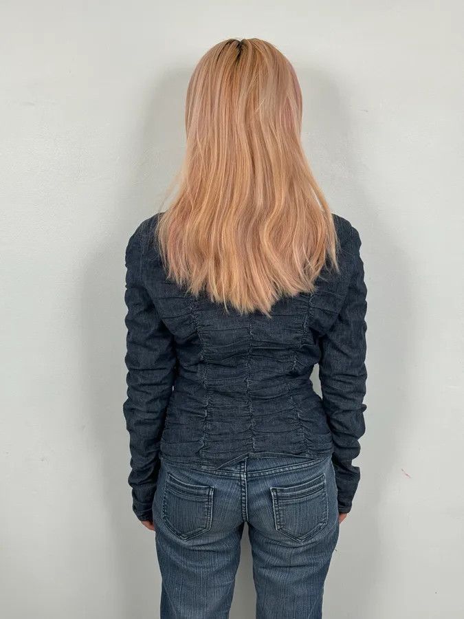 Moschino Moschino Navy Gathered Denim Zip-Up Jacket Size S / US 4 / IT 40 - 3 Thumbnail