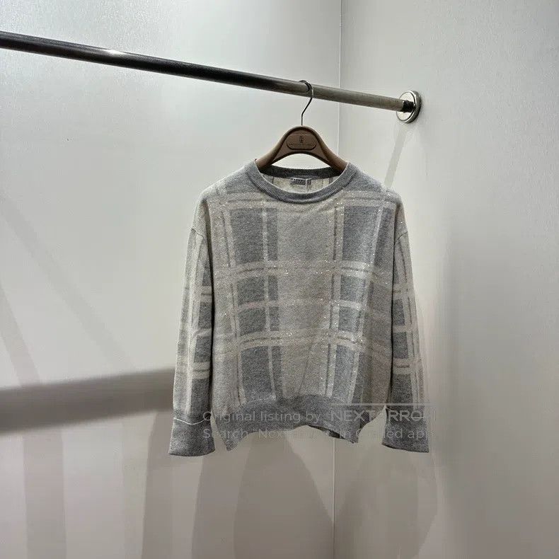 Brunello Cucinelli Brunello Cucinelli Glitter Plaid Wool and Cashmere Sweater Size M / US 6-8 / IT 42-44 - 1 Thumbnail