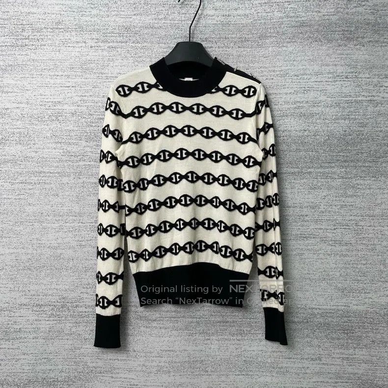 Hermes Hermes Black and White Chain Side-Button Sweater Size XS / US 0-2 / IT 36-38 - 2 Thumbnail