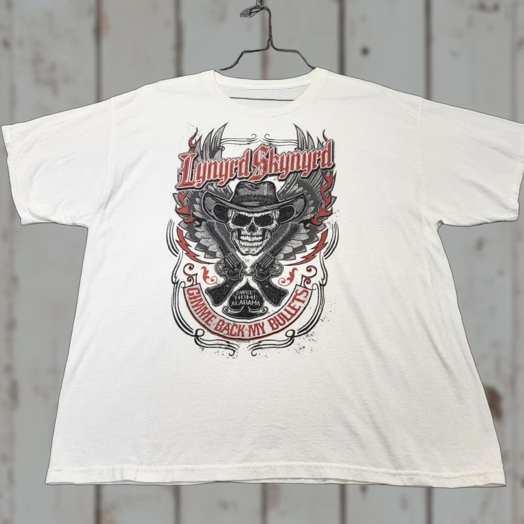 Vintage Lynyrd Skynyrd Skull T-Shirt Mens XL White Guns & Skull Sweet Home Alabama Shirt Size US XL / EU 56 / 4 - 1 Thumbnail