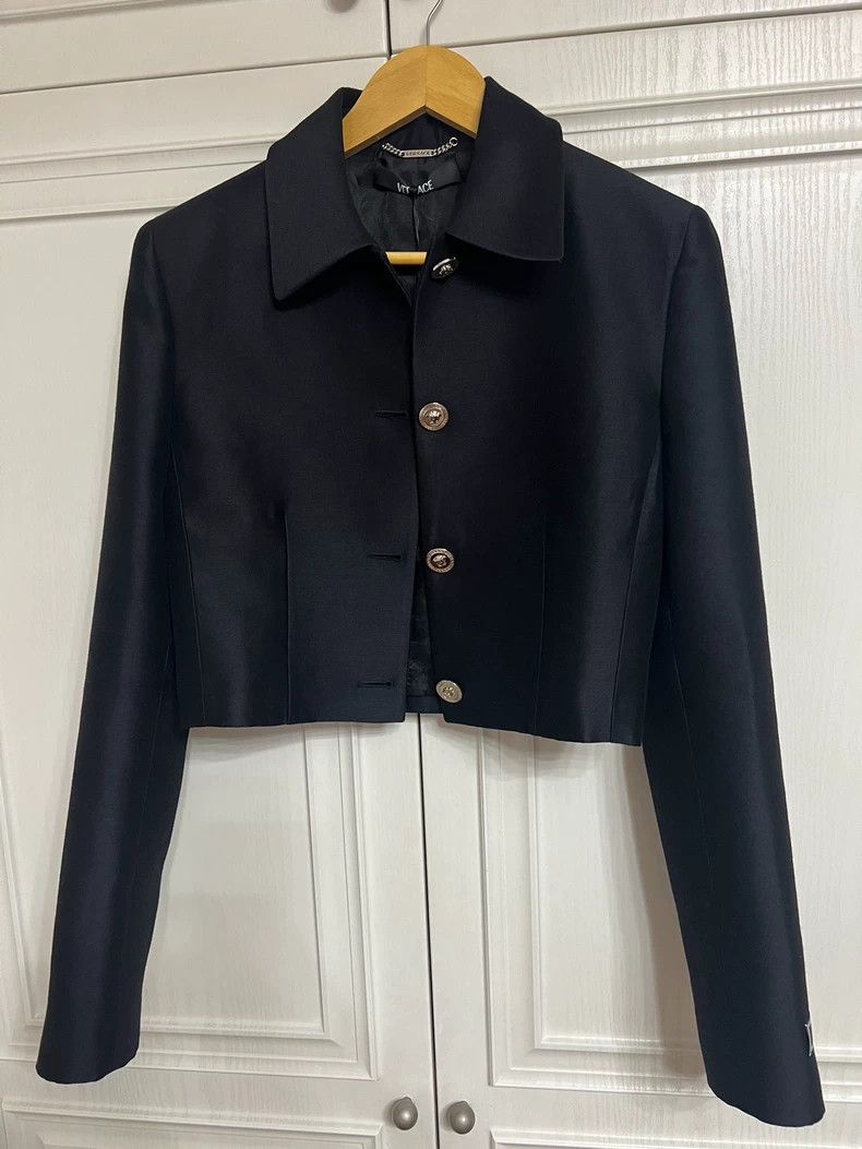 Versace Versace A black cropped jacket is embellished with gold he Size L / US 10 / IT 46 - 1 Thumbnail