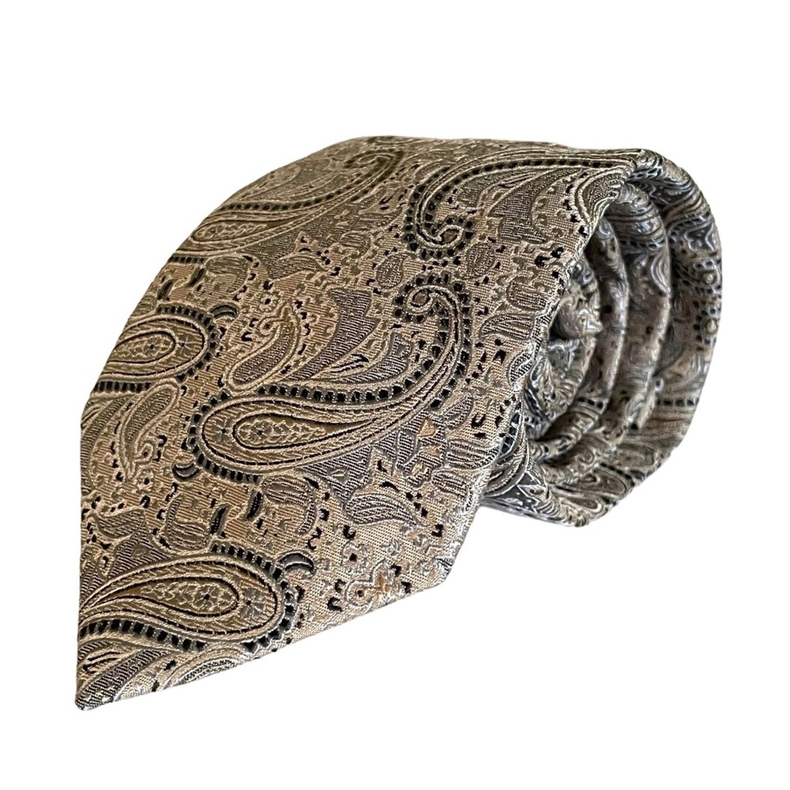 Vintage Vintage Forsyth of Canada Neutral Paisley Brocade Silk Tie Size ONE SIZE - 1 Thumbnail