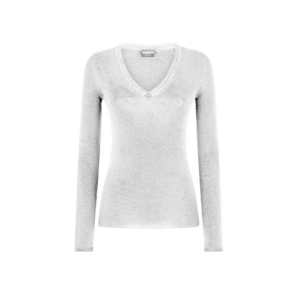 Tom Ford o1loc1c0425 MAK1276 Cashmere Silk Knit V-neck Sweater White Size XS / US 0-2 / IT 36-38 - 1 Thumbnail