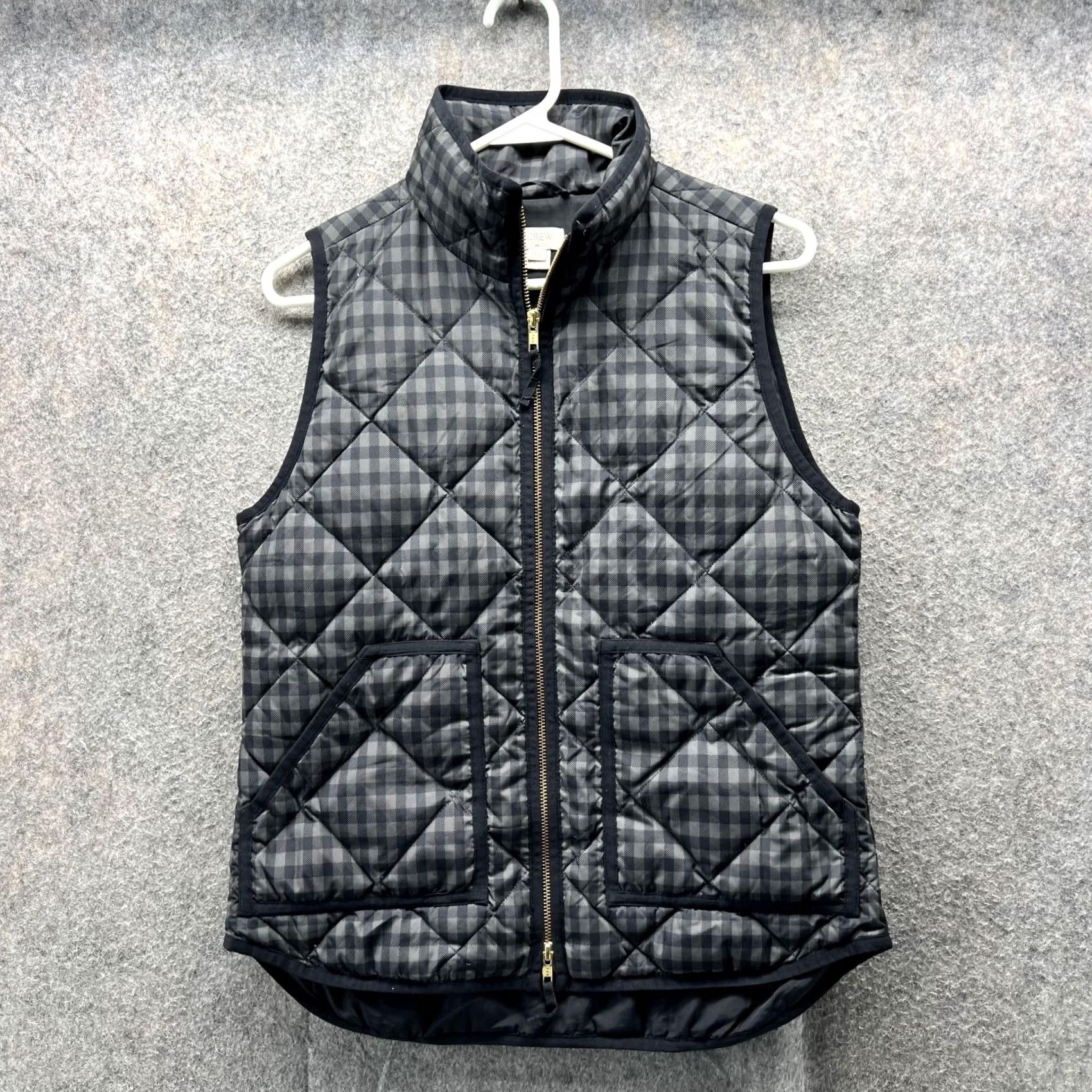 J.Crew VINTAGE J.CREW Vest Women XS Black Full Zip Puffer Sleeveless Jacket Quilted Check Gold Size XS / US 0-2 / IT 36-38 - 2 Thumbnail