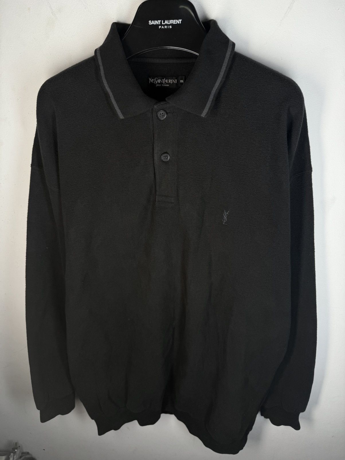 Yves Saint Laurent 90s YSL Sweatshirt 1/4 Black Vintage Quarter Zip Sweater Size US XXL / EU 58 / 5 - 19 Thumbnail