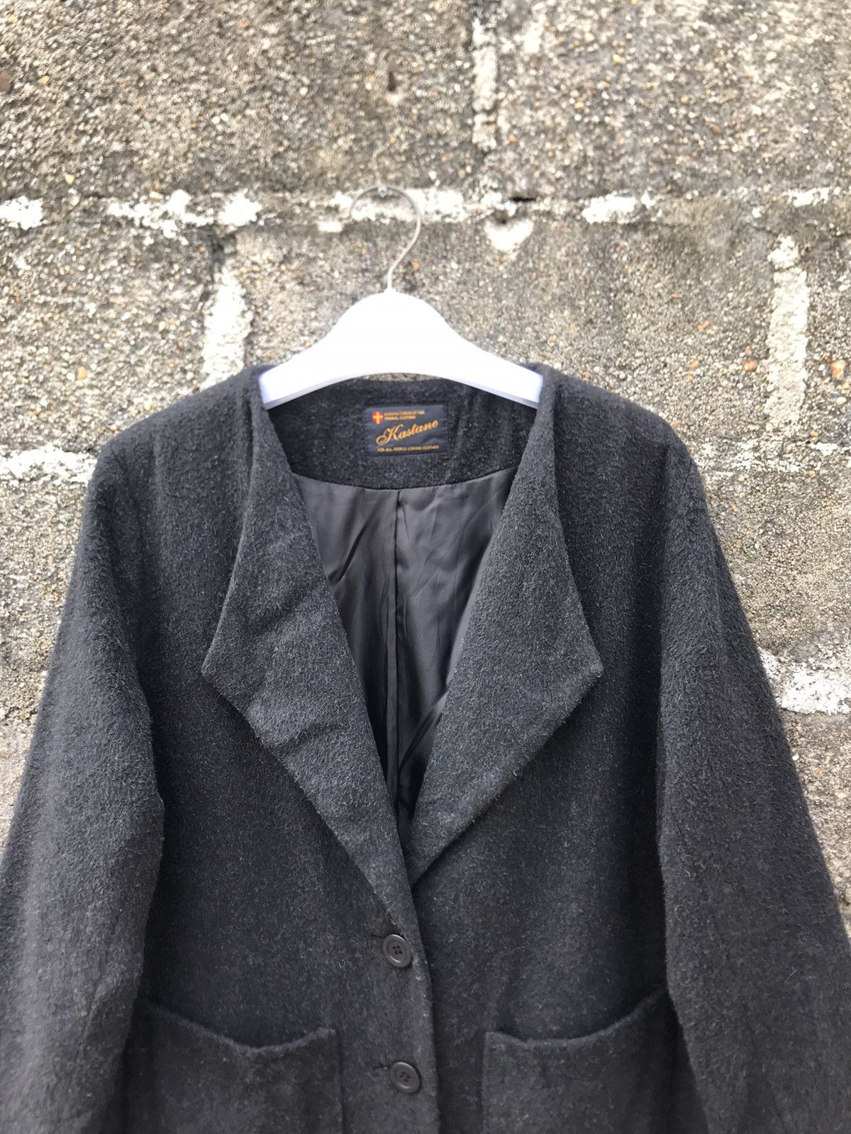 Japanese Brand × Vintage ⚡️Vintage Kastane Collarless Wool Long Coat Size M / US 6-8 / IT 42-44 - 5 Thumbnail