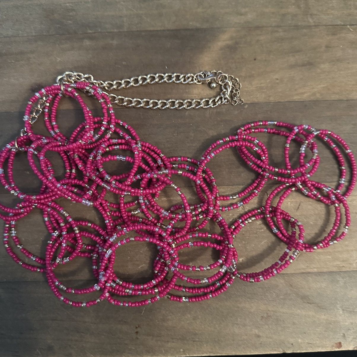 Other Hot pink double layered beaded link statement necklace Size ONE SIZE - 2 Thumbnail