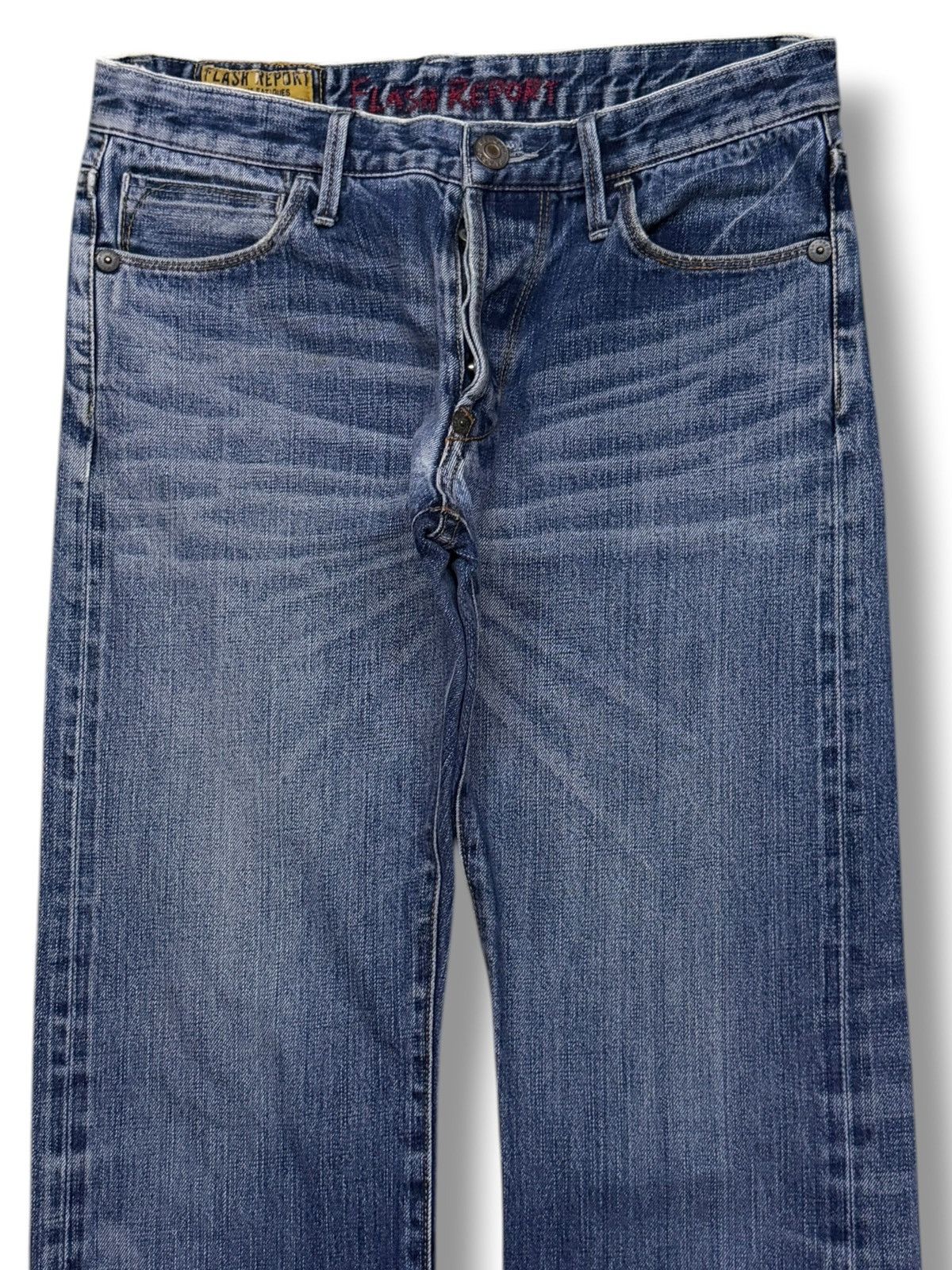 Japanese Brand Vintage Flash Report Selvedge Denim Jeans | Vintage Fade W31 Size US 31 - 4 Thumbnail