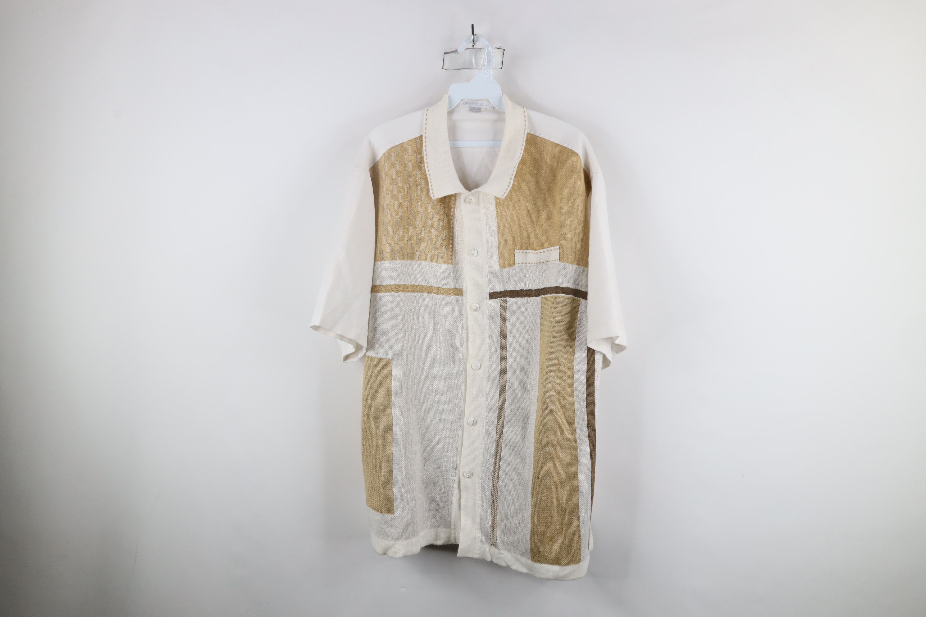 Vintage Vintage 90s Streetwear Block Knit Collared Button Shirt Size US XL / EU 56 / 4 - 1 Thumbnail