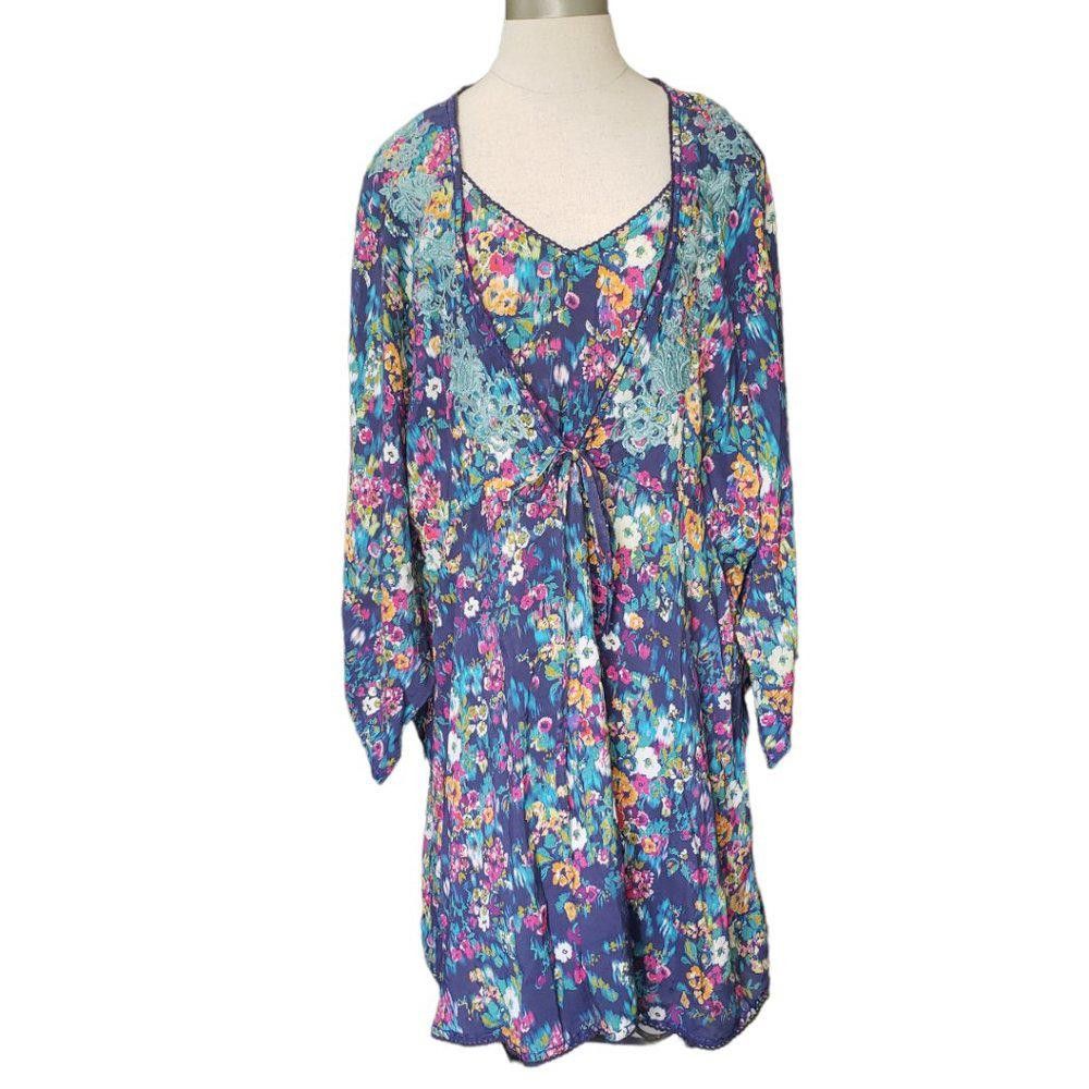 Sundae School CT342 Sundance two-piece Mini Blue Floral Flare Dress L Size L / US 10 / IT 46 - 1 Thumbnail