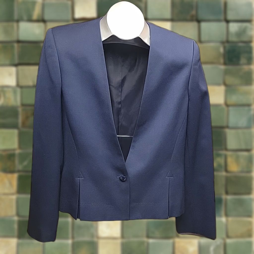 Vintage VINTAGE Paul Stanley Blazer Womens 12 Wool Blue 80s 90s Minimalist Tailored Button Collarless Lined Vintage Designer Business Casual Workwear Womens Size XL / US 12-14 / IT 48-50 - 1 Thumbnail