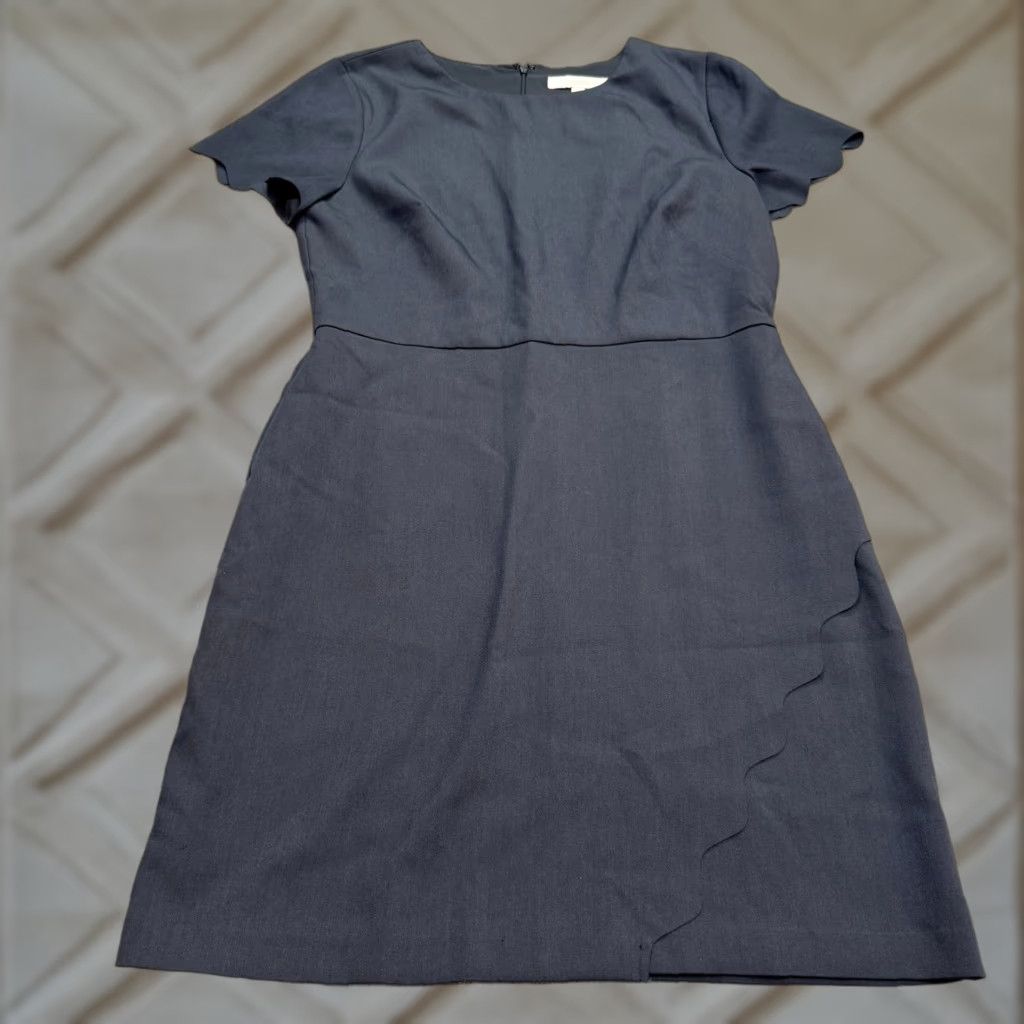 Loft LOFT Dress Womes 12 Blue Gray Midi Sheath Scallop Hem Sleeve Classic Workwear Size XL / US 12-14 / IT 48-50 - 1 Thumbnail