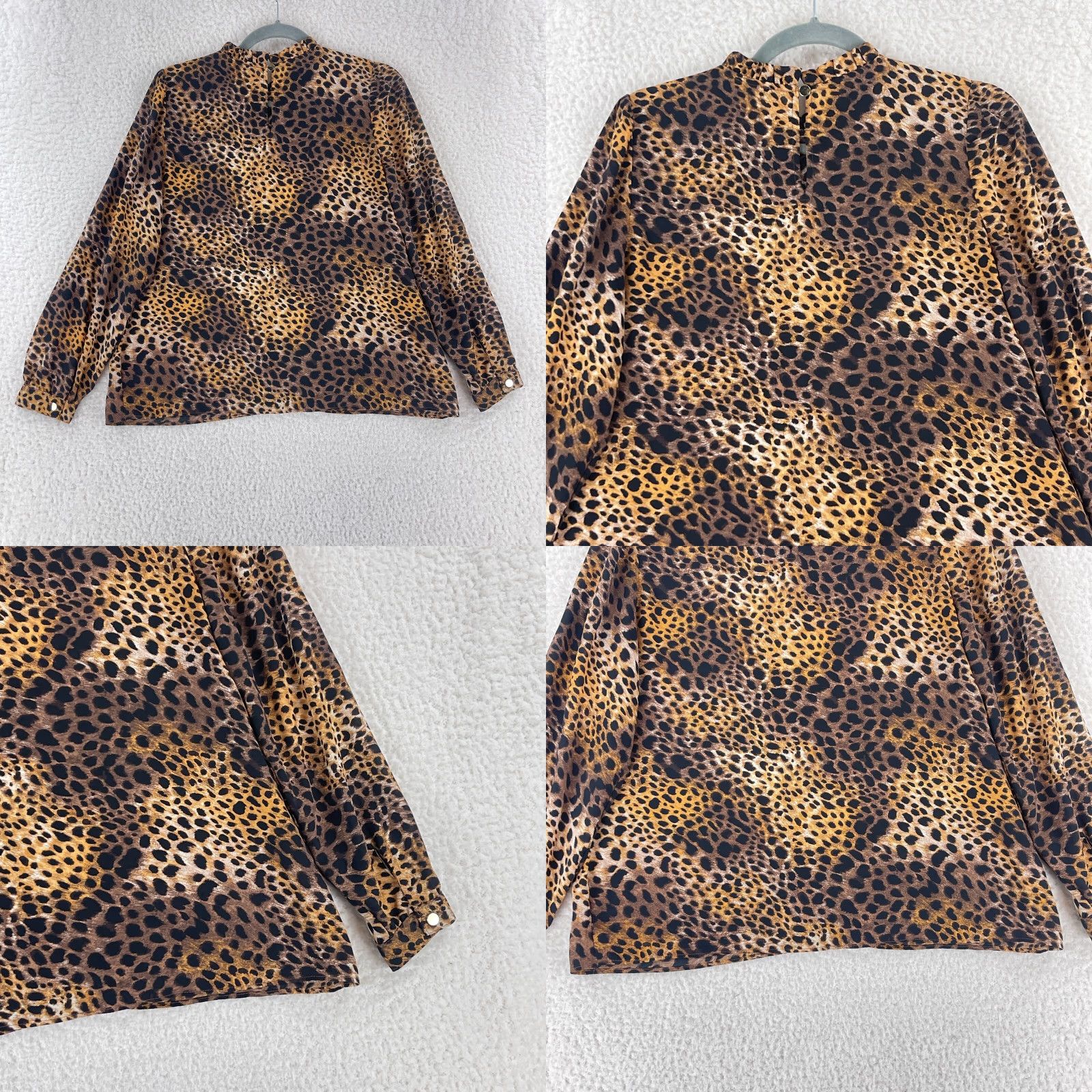 Ann Taylor Ann Taylor Factory Shirt Womens MP Brown Animal Print Long Sleeve High Neck Blouse Size M / US 6-8 / IT 42-44 - 9 Thumbnail