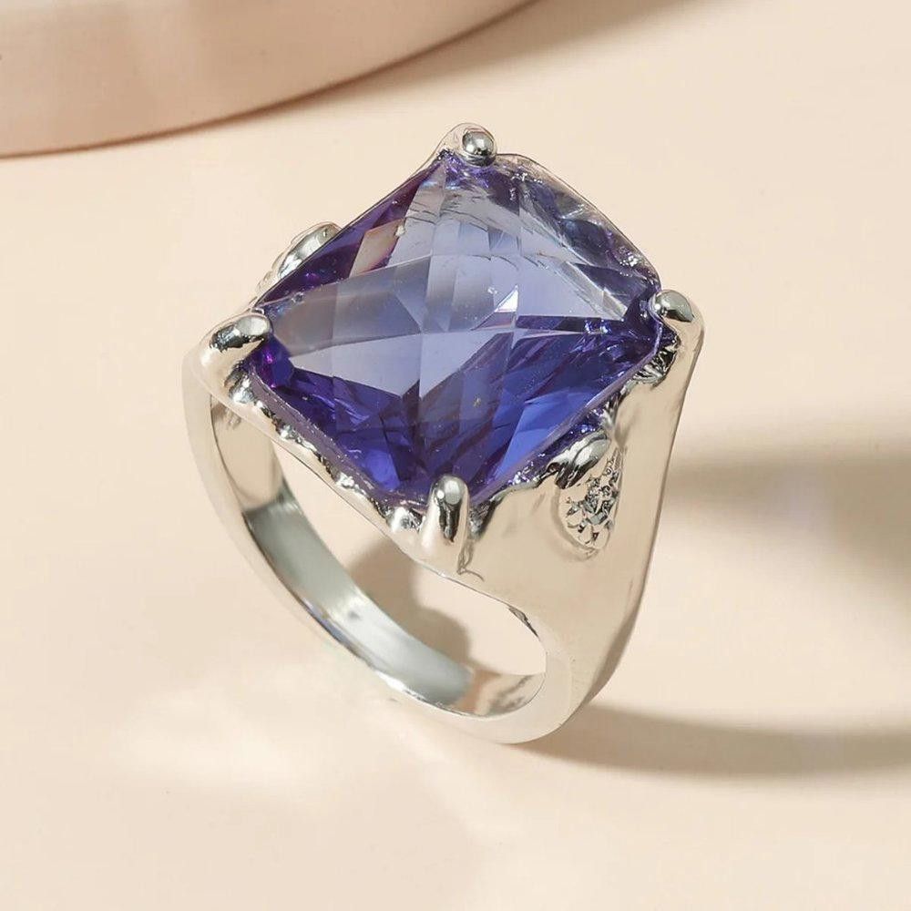 Designer Big Princess Cut Blue Tanzanite Silver Ring - Size 8 Size ONE SIZE - 2 Thumbnail
