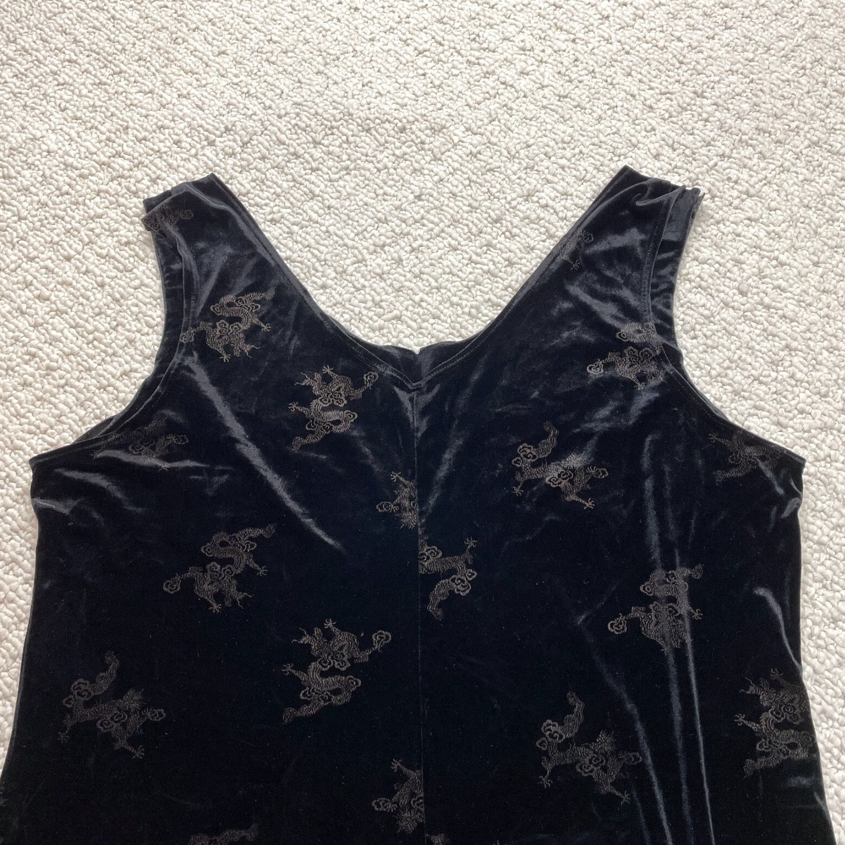 Velvet Love Scene Dress Womens 18 Black Sleeveless Velvet Chinese Dragon Print Size XXL / US 16-18 / IT 52-54 - 8 Thumbnail